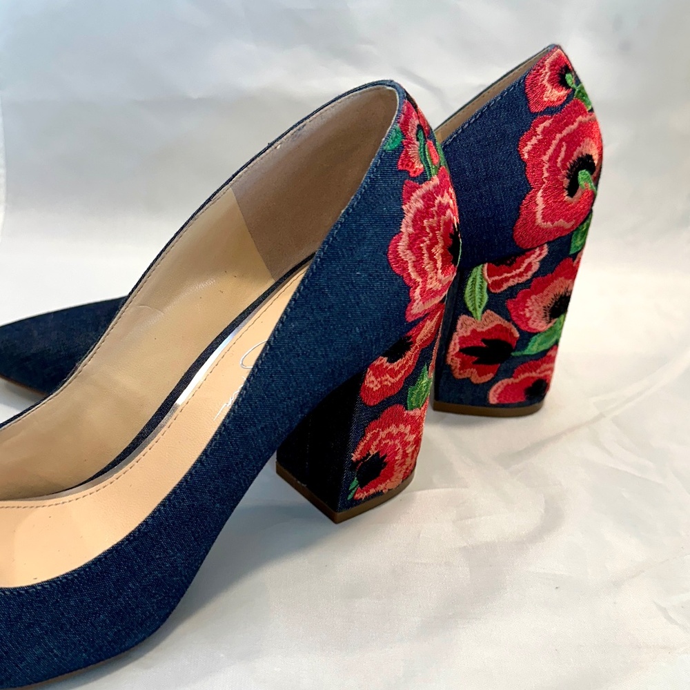 Jessica Simpson Lannah Floral Embroidered Denim Pump Shoes